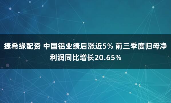 捷希缘配资 中国铝业绩后涨近5% 前三季度归母净利润同比增长20.65%